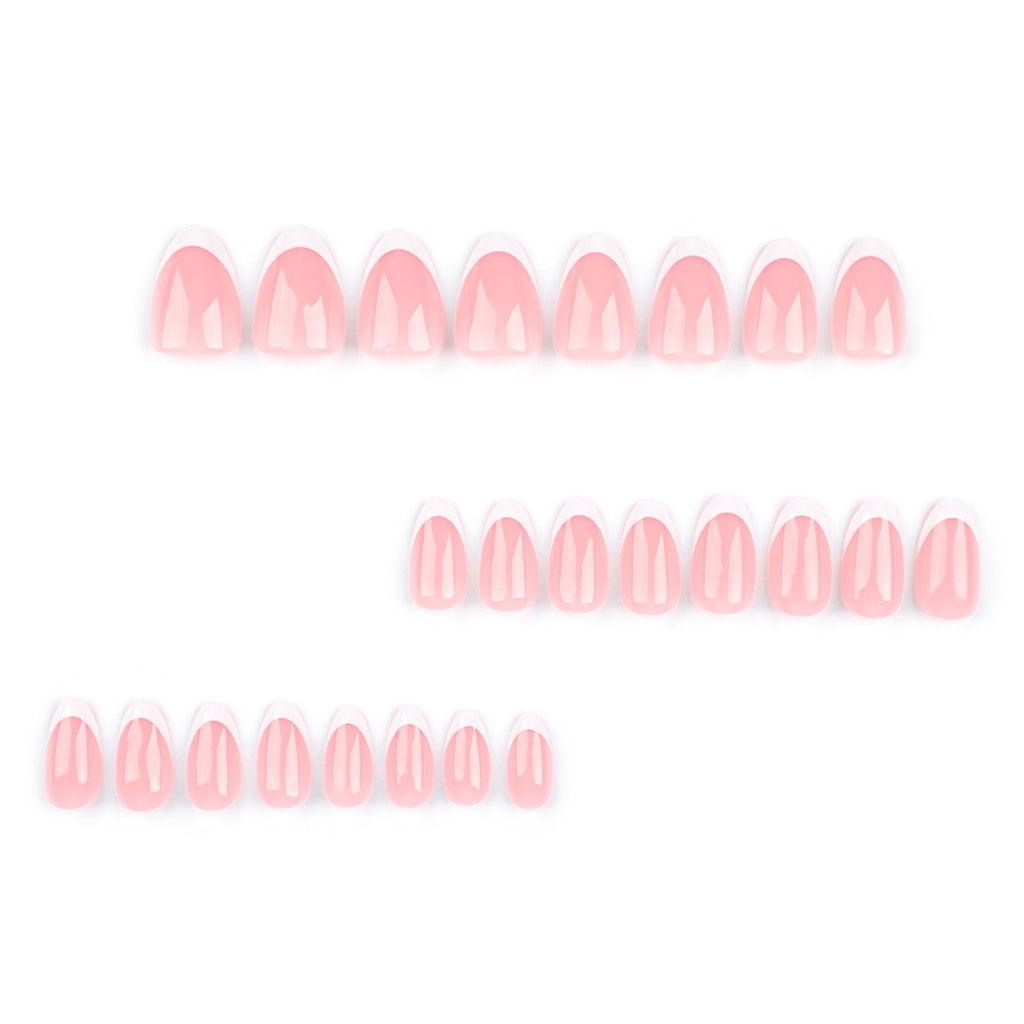 Classic French Tip Press On Nails | Short Oval Glossy Nude Reusable False Nails