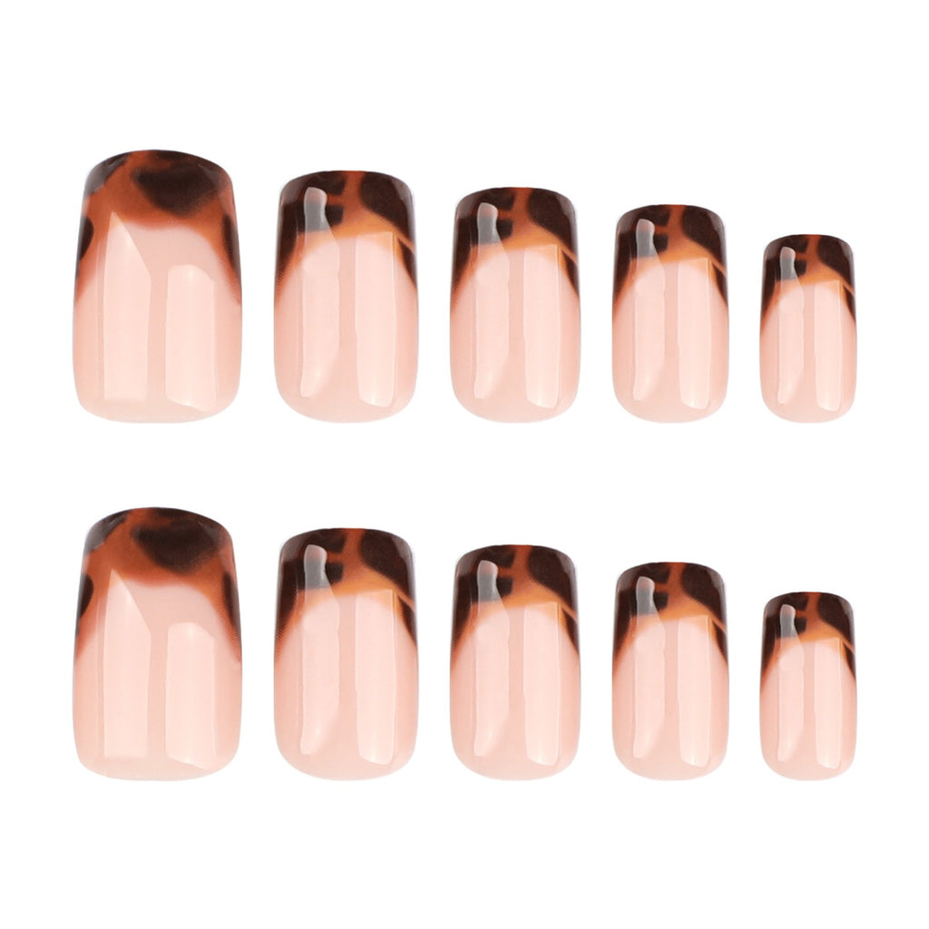Tortoise French Press On Nails | Luxury Nude Gel Short Almond Fake Nails