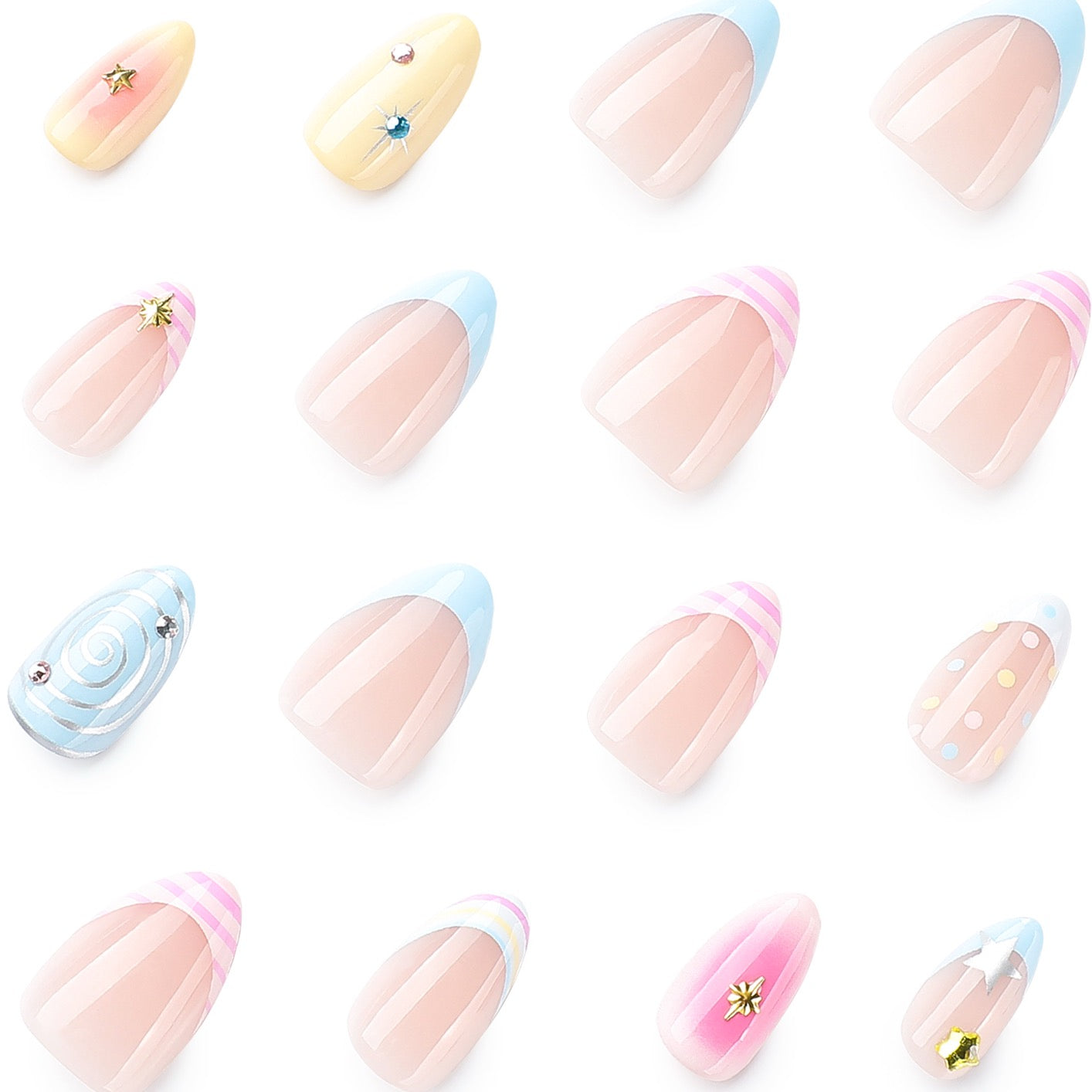 Fairy Dream Pastel Press On Nails | Handmade Gel False Nails with Star Charms & French Tip Design