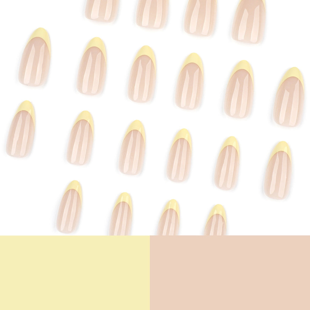 Butter Yellow French Press On Nails | Nude Gel Short Almond Fake Nails