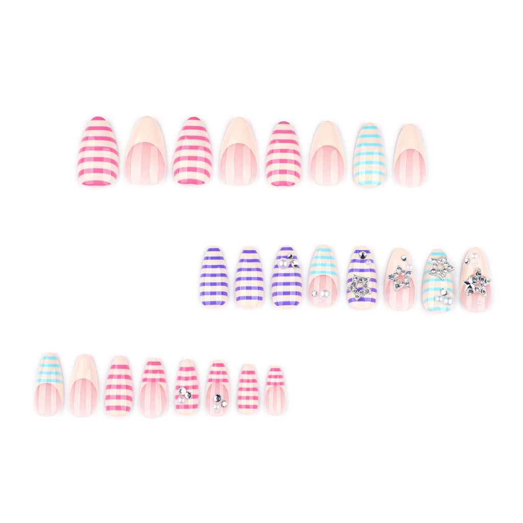Dreamy Starfish Pearl Press On Nails | Pastel Striped Handmade Gel Nails | Y2K Vacation Nail Set