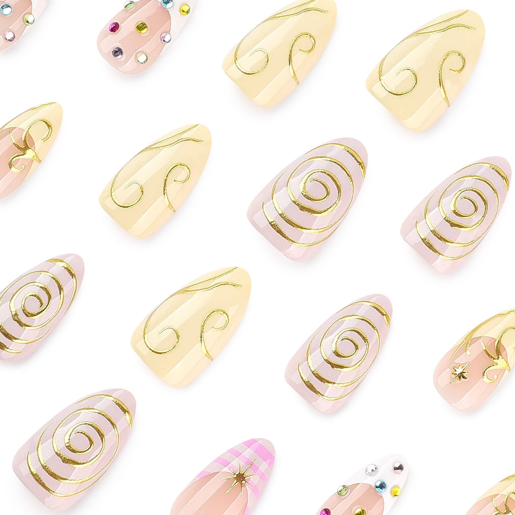Dreamy Pastel Star Press On Nails – Handmade Pink & Yellow Kawaii Nail Set with Rhinestones