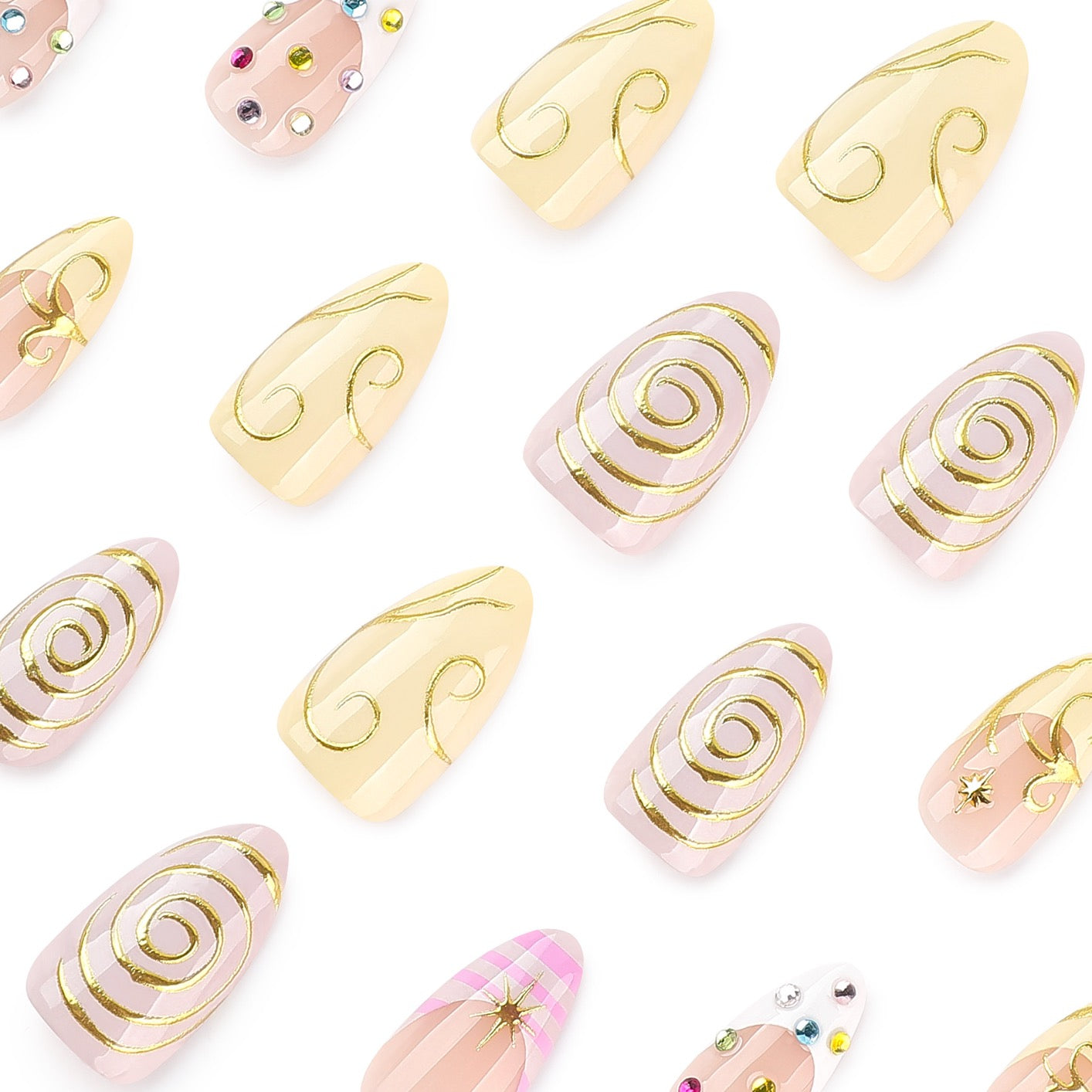 Dreamy Pastel Star Press On Nails – Handmade Pink & Yellow Kawaii Nail Set with Rhinestones