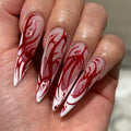 Blood Rose Gothic Press On Nails | Red & White Stiletto Vampirecore False Nails