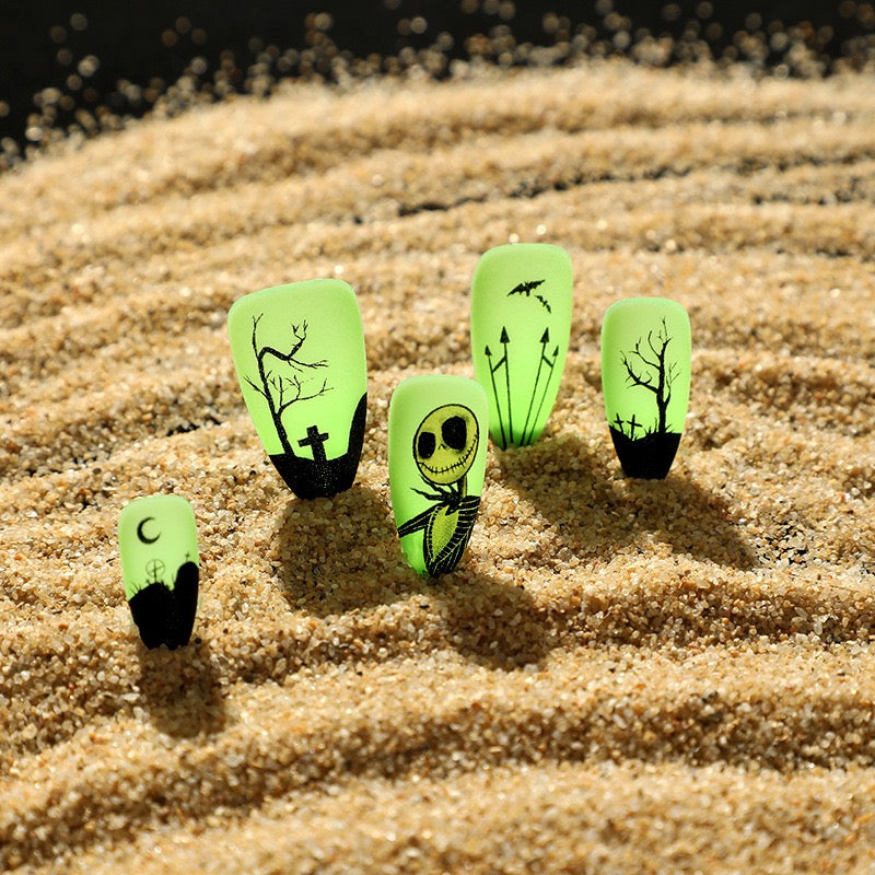 Toxic Glow Gothic Press On Nails | Neon Green Halloween Stiletto False Nails