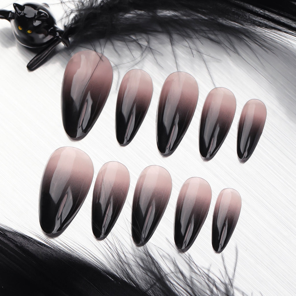 Midnight Shadow Gothic Press On Nails – Black Gradient Stiletto Luxury Fake Nail Set