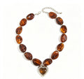 Tortoiseshell Brown Beaded Heart Pendant Necklace – Vintage Statement Jewelry for Women