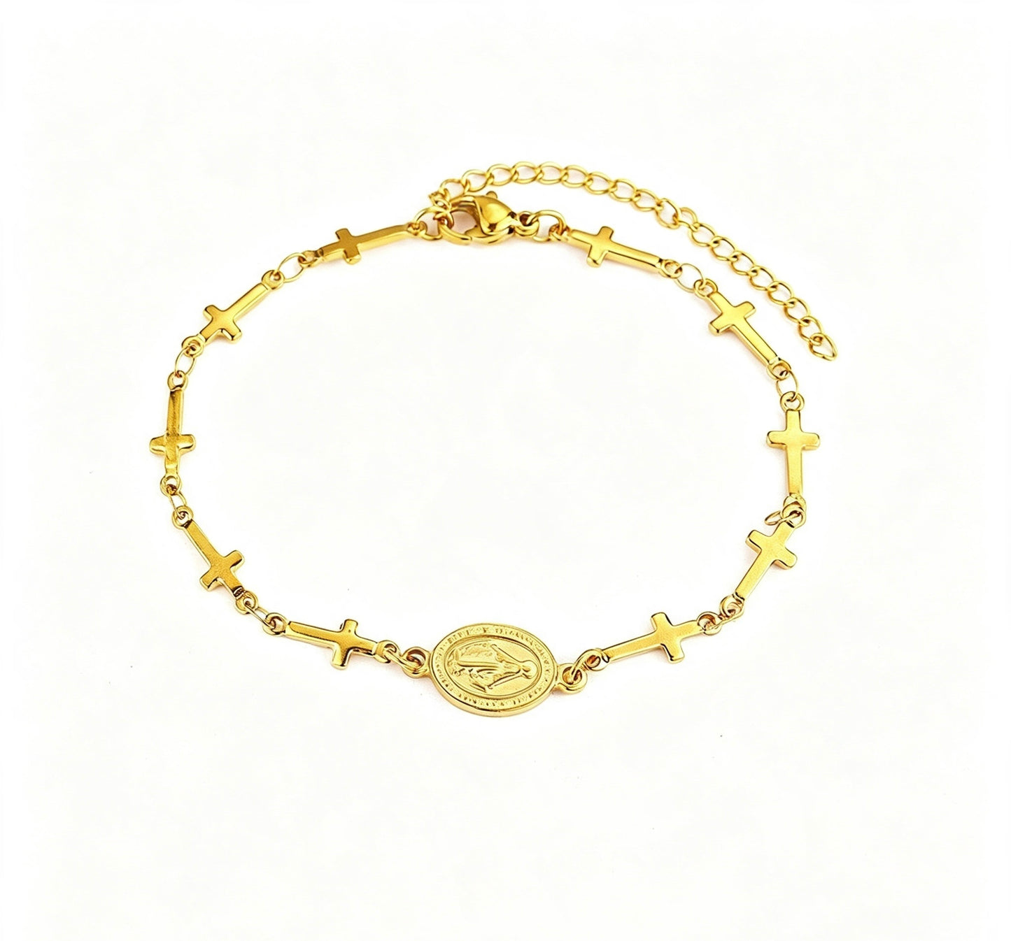 Gold Cross Charm Bracelet for Women – Minimalist Religious Layered Chain Bracelet, Dainty Faith Jewelry Gift