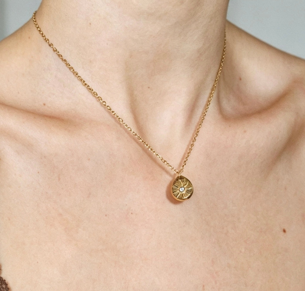 Gold Sunburst Compass Pendant Necklace – Dainty Everyday Jewelry