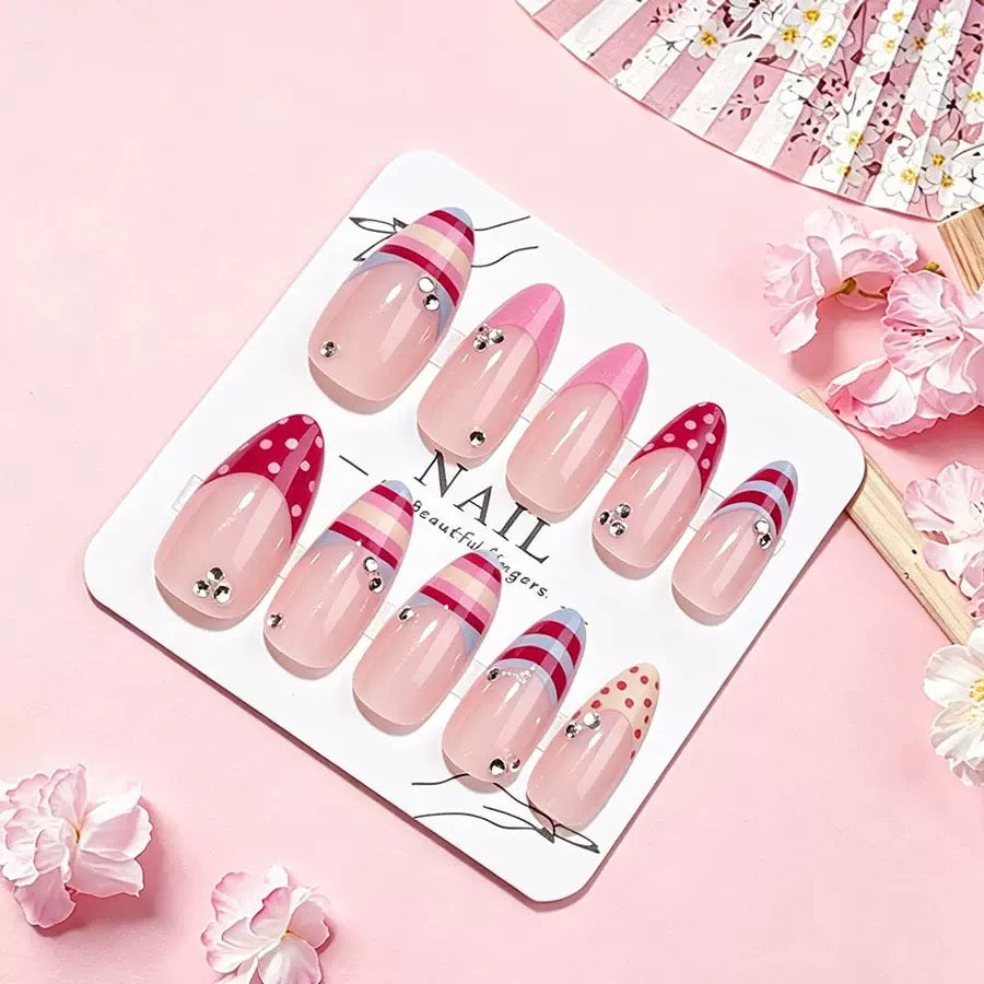 Pink French Stripe Press-On Nails