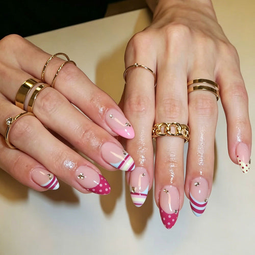 Pink French Stripe Press-On Nails