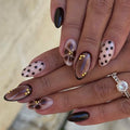 Mocha Bloom Press-On Nails – Glossy Almond French Tips with Tortoiseshell Floral Art