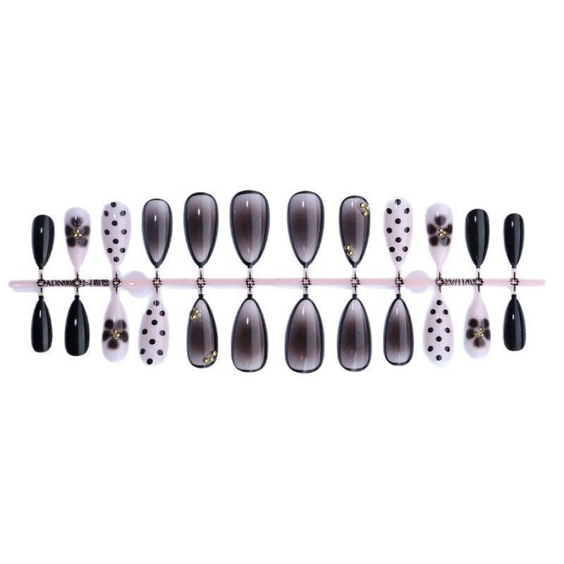 Mocha Bloom Press-On Nails – Glossy Almond French Tips with Tortoiseshell Floral Art