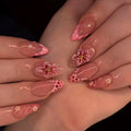 Cherry Blossom French Press-On Nails | Handmade Pink Floral Glossy Almond Nails