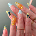 Handmade Summer Citrus Press On Nails | 3D Orange & Blueberry French Tip Almond Nails