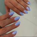 Handmade Blue & White Stripe Press On Nails | Coastal Almond Fake Nails Reusable Glossy Summer Nails