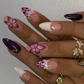 Luxury Purple Blossom 3D Press-On Nails | Handmade Almond Nails
