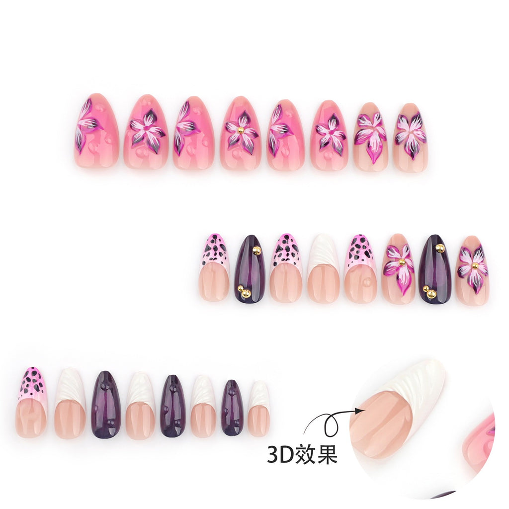 Luxury Purple Blossom 3D Press-On Nails | Handmade Almond Nails