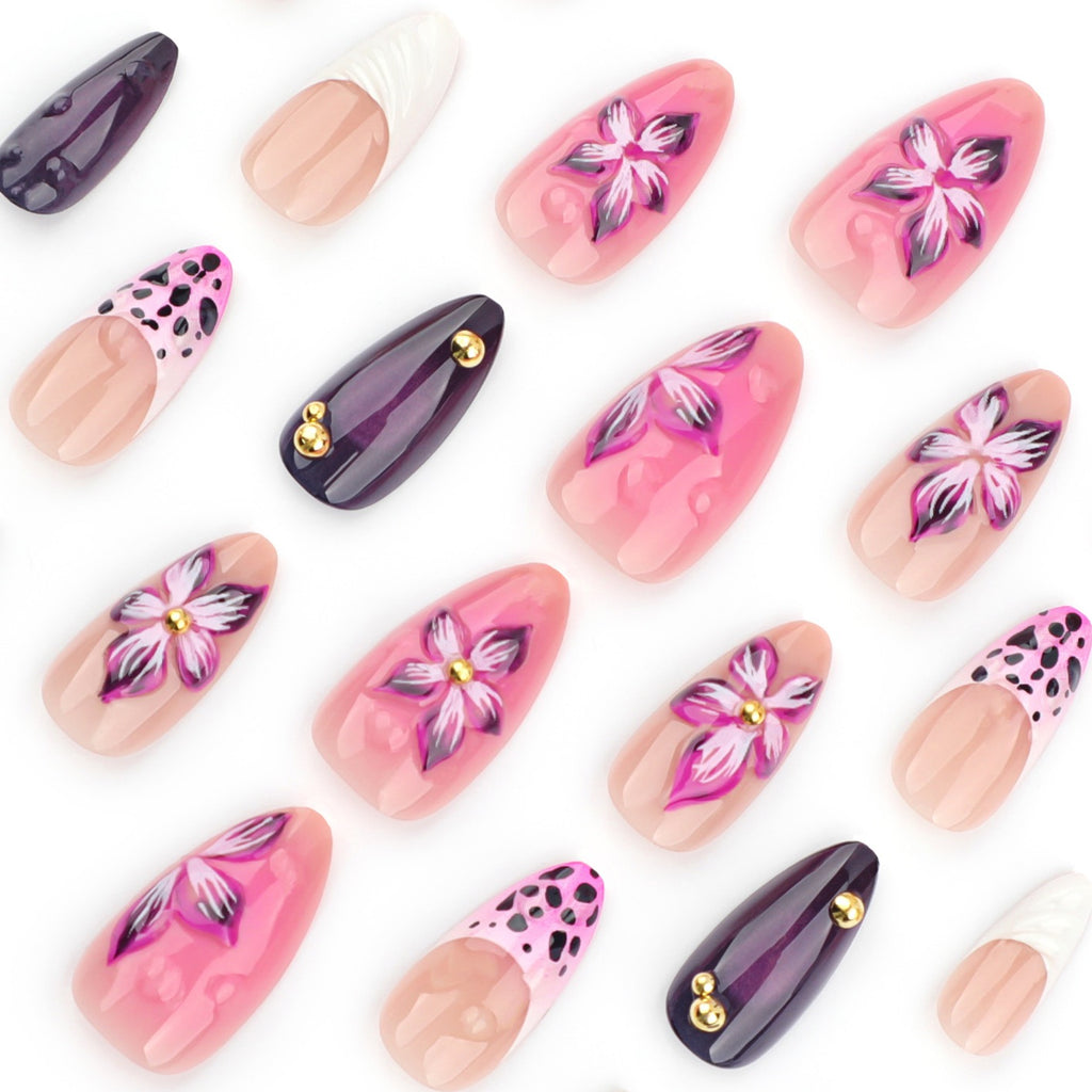 Luxury Purple Blossom 3D Press-On Nails | Handmade Almond Nails