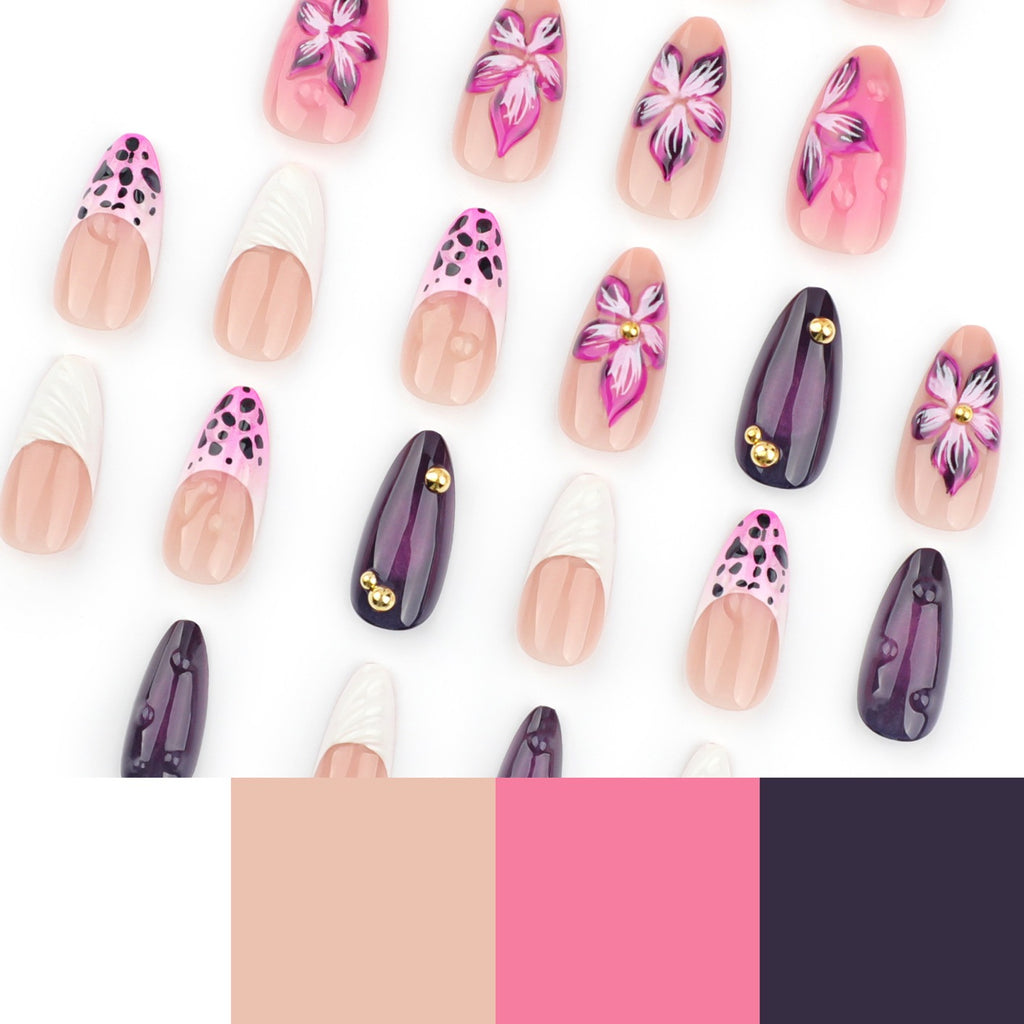 Luxury Purple Blossom 3D Press-On Nails | Handmade Almond Nails