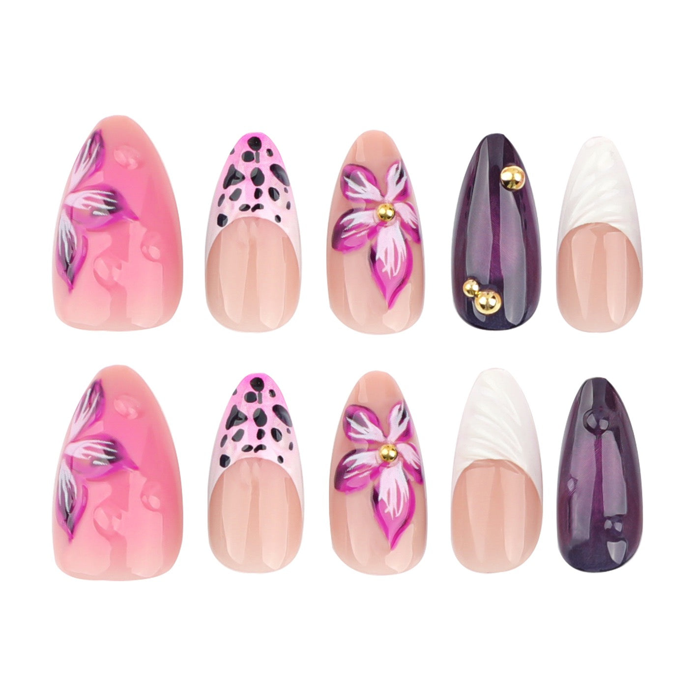 Luxury Purple Blossom 3D Press-On Nails | Handmade Almond Nails