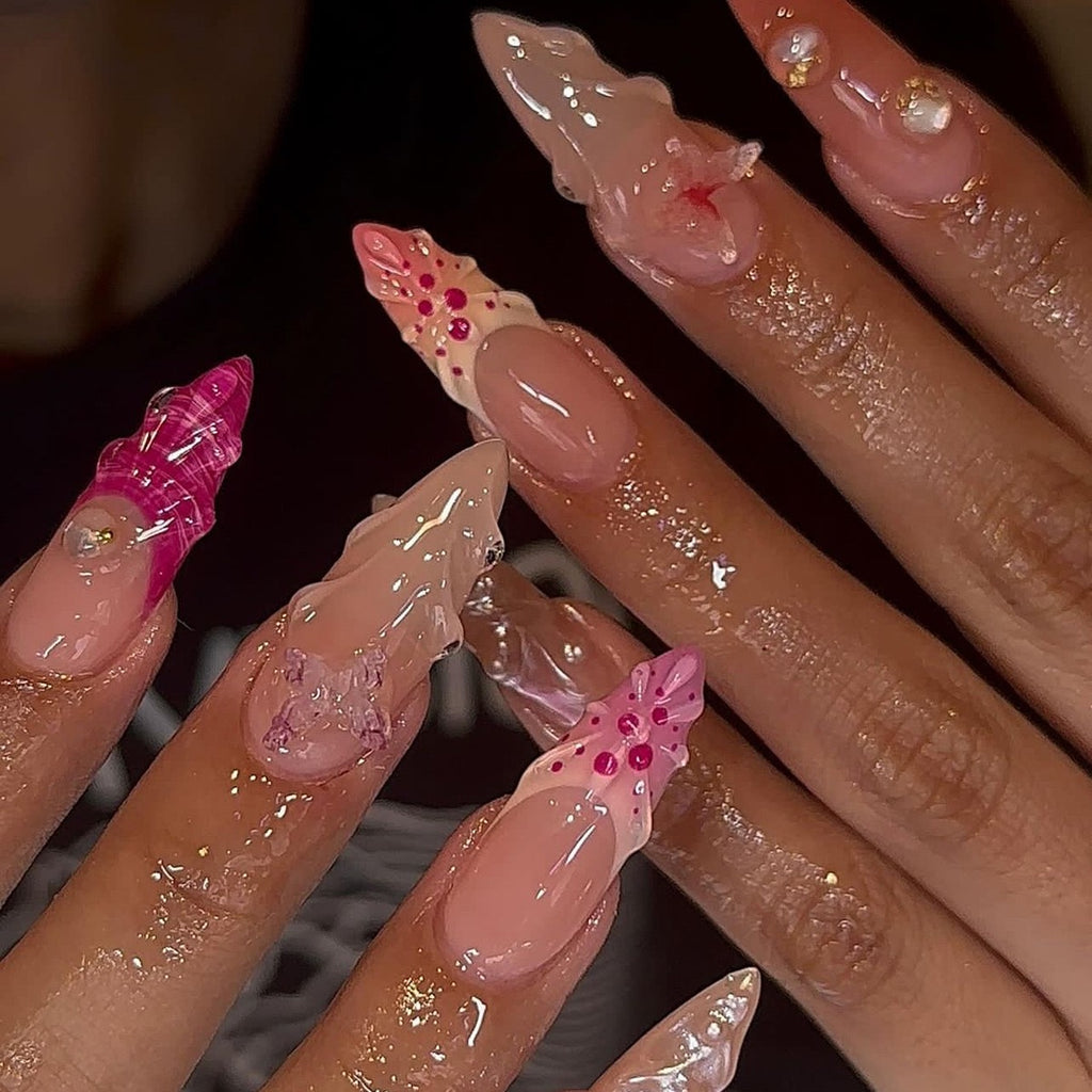 Mermaid Blush 3D Press-On Nails | Handmade Luxury Almond Nail Set
