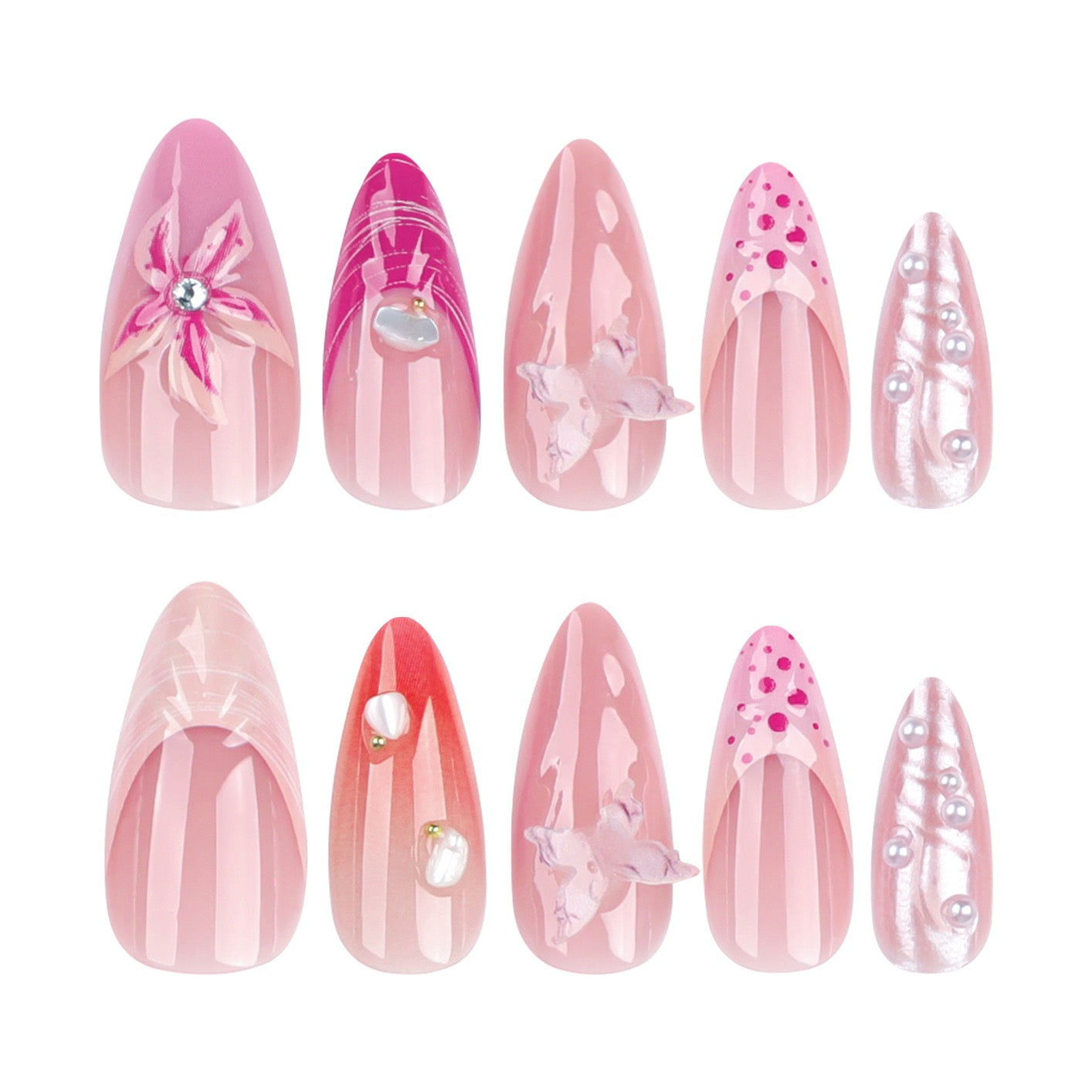 Mermaid Blush 3D Press-On Nails | Handmade Luxury Almond Nail Set