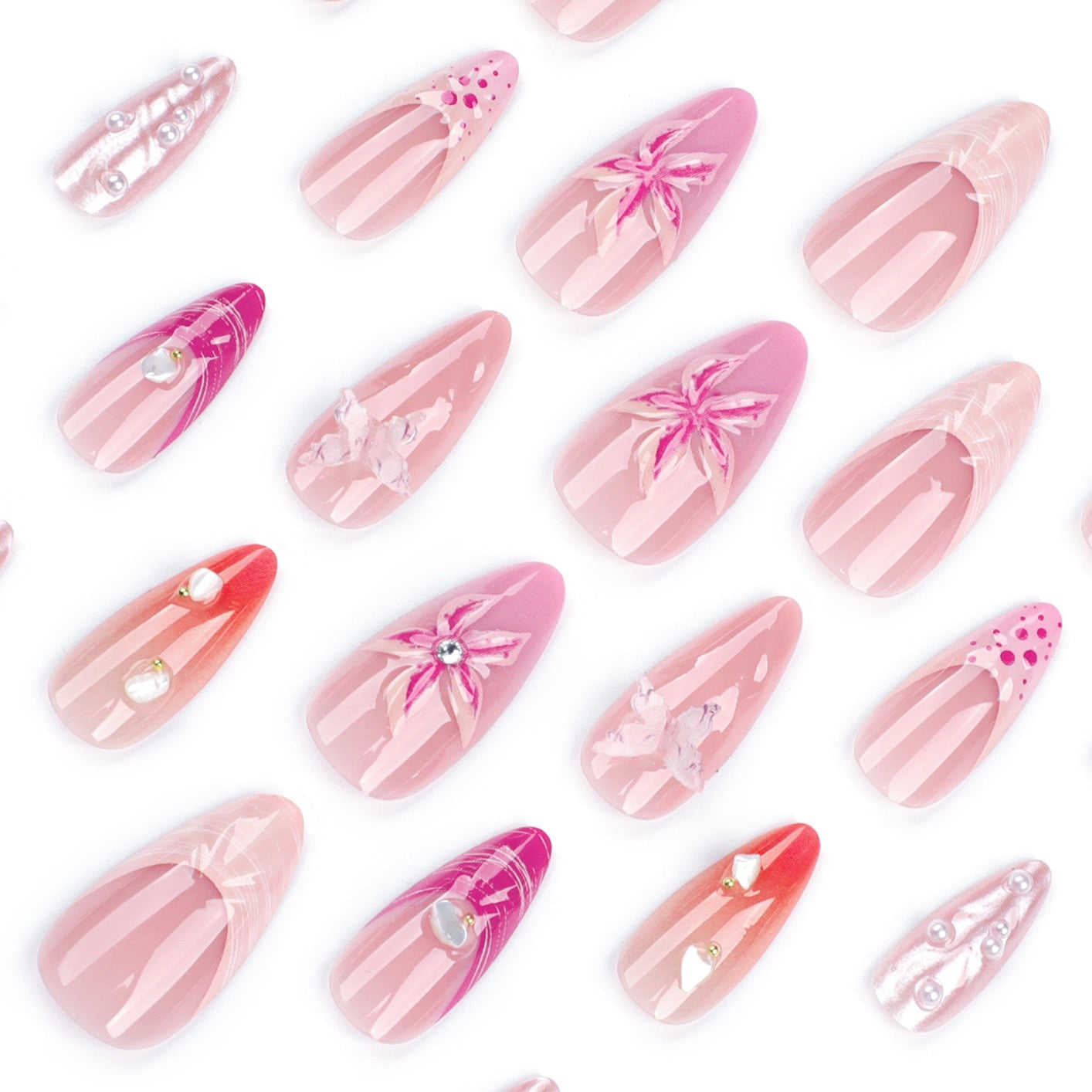 Mermaid Blush 3D Press-On Nails | Handmade Luxury Almond Nail Set