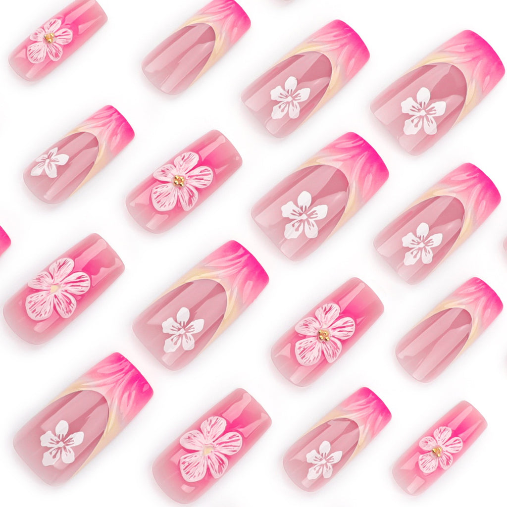 Cherry Blossom Bloom Press-On Nails | Handmade Pink Floral Luxury Nail Set