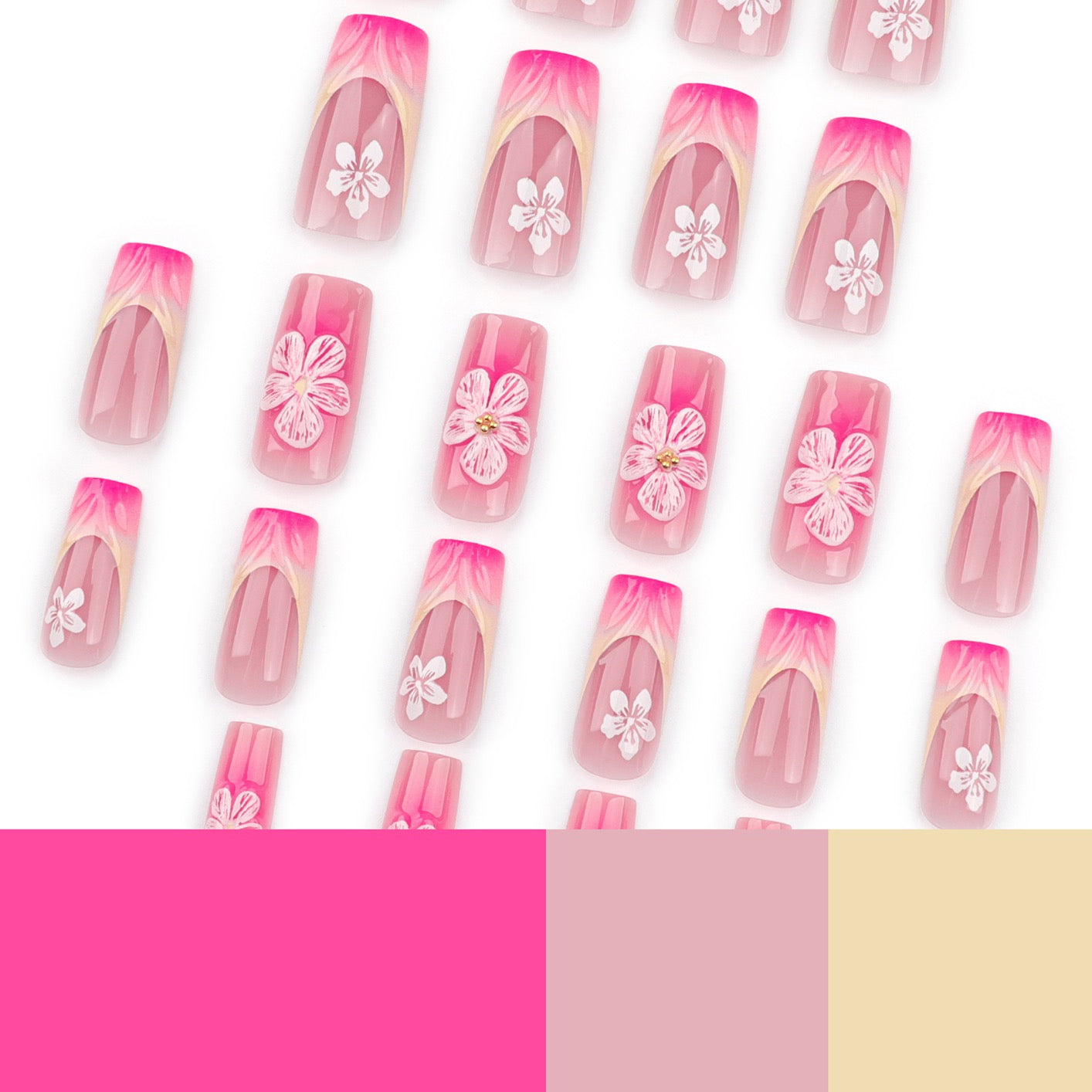 Cherry Blossom Bloom Press-On Nails | Handmade Pink Floral Luxury Nail Set