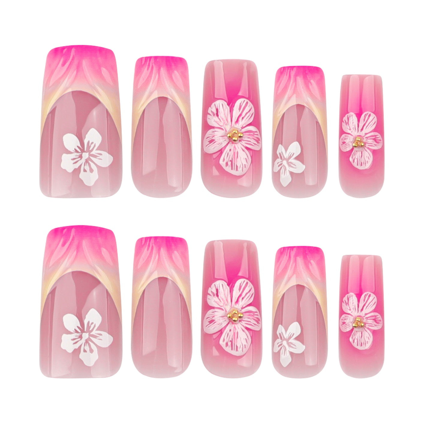 Cherry Blossom Bloom Press-On Nails | Handmade Pink Floral Luxury Nail Set