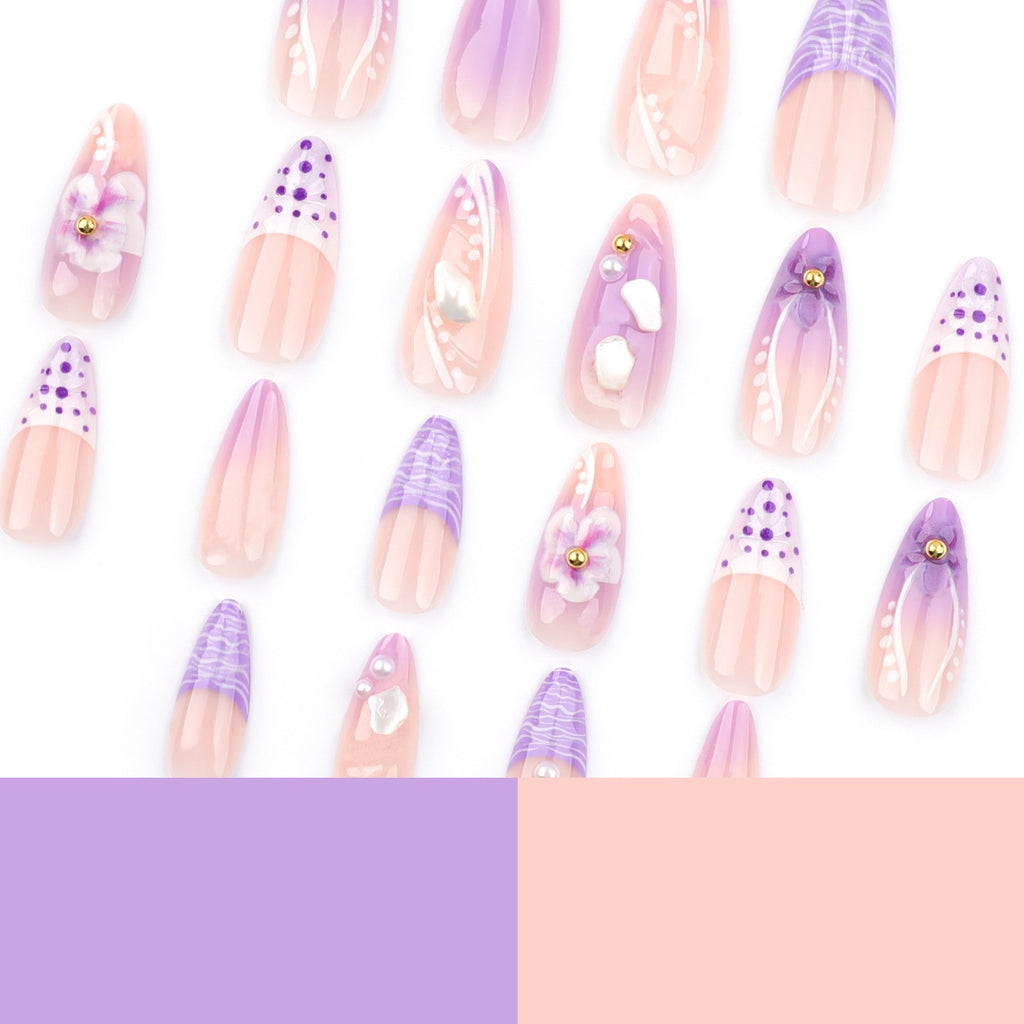 Lavender Pearl Blossom Press-On Nails | Handmade 3D Floral Luxury Nail Set