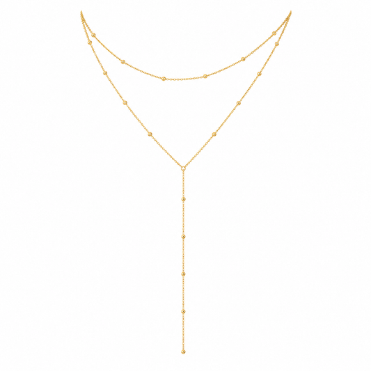 Gold Layered Y Necklace – Dainty Beaded Lariat Pendant Necklace