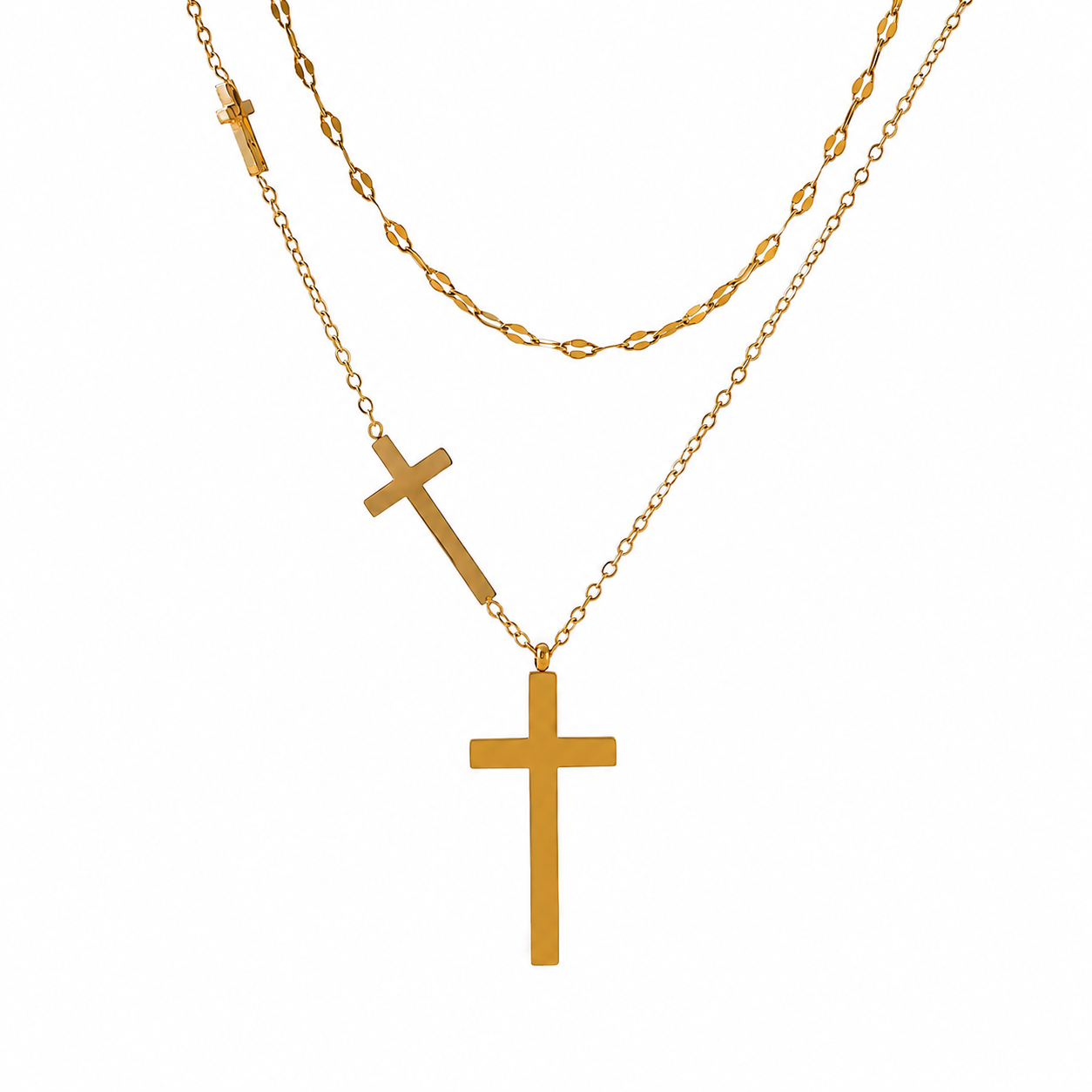Layered Gold Cross Necklace – Double Cross Pendant Christian Jewelry