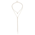 Layered Gold Y Lariat Necklace – Dainty Double Layer Choker & Long Pendant Necklace