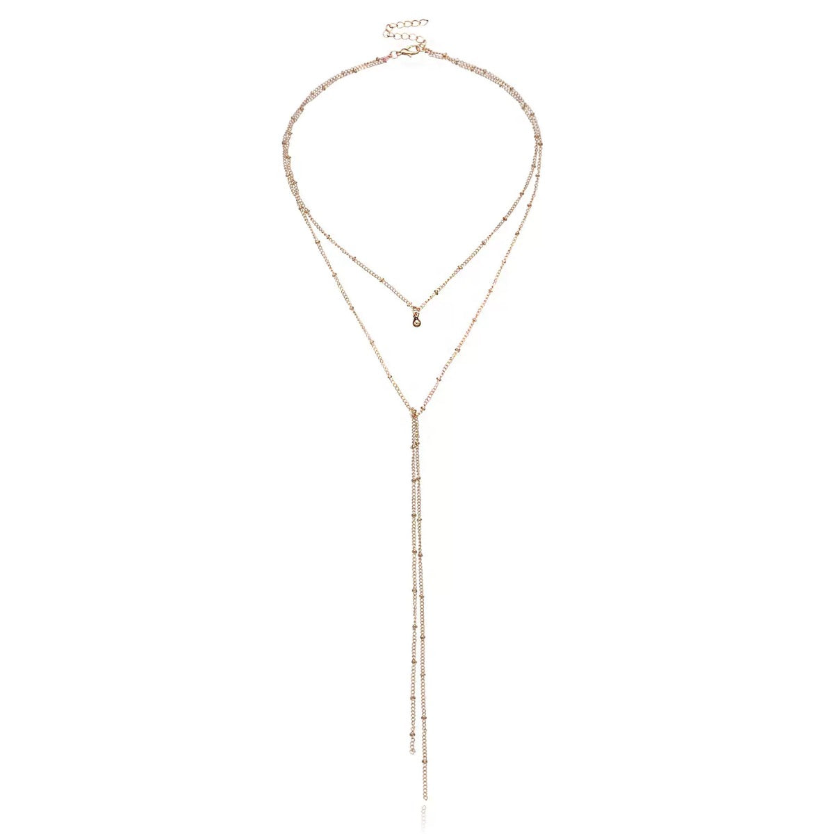 Layered Gold Y Lariat Necklace – Dainty Double Layer Choker & Long Pendant Necklace