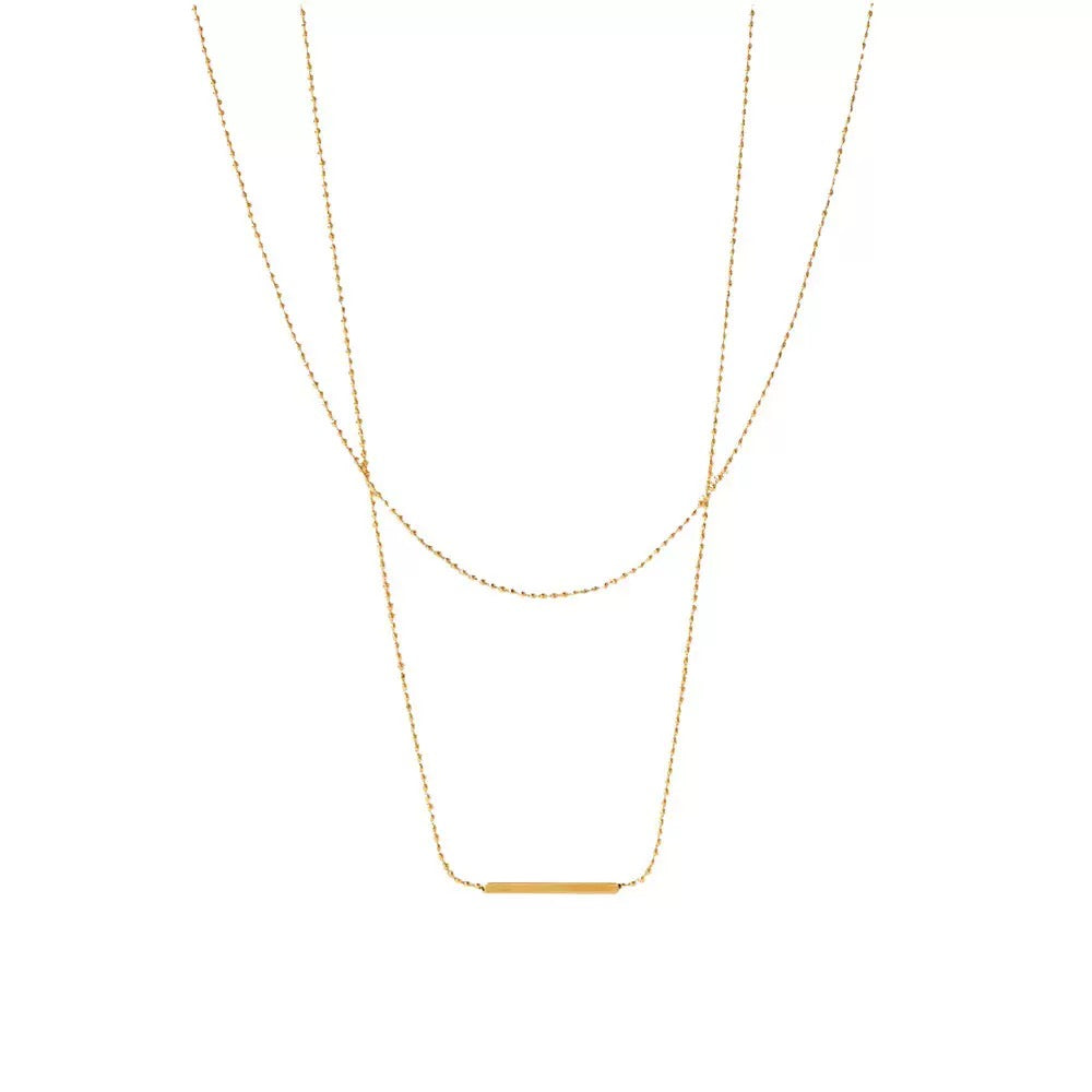 Minimalist Double Layer Gold Bar Necklace – Dainty Layered Chain Jewelry