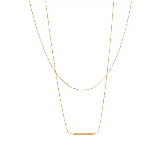 Minimalist Double Layer Gold Bar Necklace – Dainty Layered Chain Jewelry