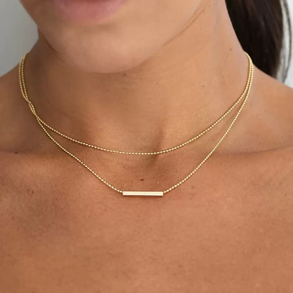 Minimalist Double Layer Gold Bar Necklace – Dainty Layered Chain Jewelry