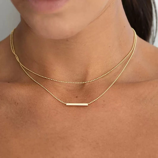 Minimalist Double Layer Gold Bar Necklace – Dainty Layered Chain Jewelry