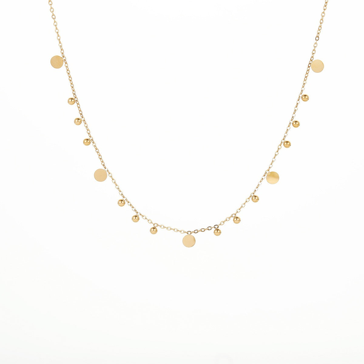 Dainty Gold Disc Charm Necklace – Minimalist Boho Layered Chain Jewelry