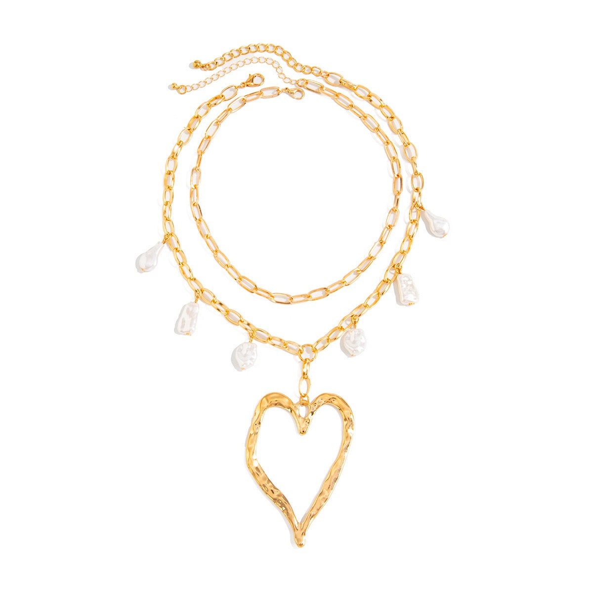 Pearl Heart Pendant Necklace | Gold Layered Chain Necklace for Women | Boho Luxury Statement Jewelry