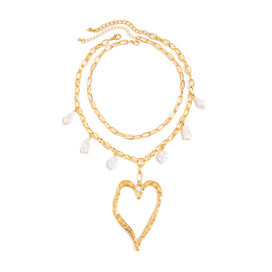 Pearl Heart Pendant Necklace | Gold Layered Chain Necklace for Women | Boho Luxury Statement Jewelry