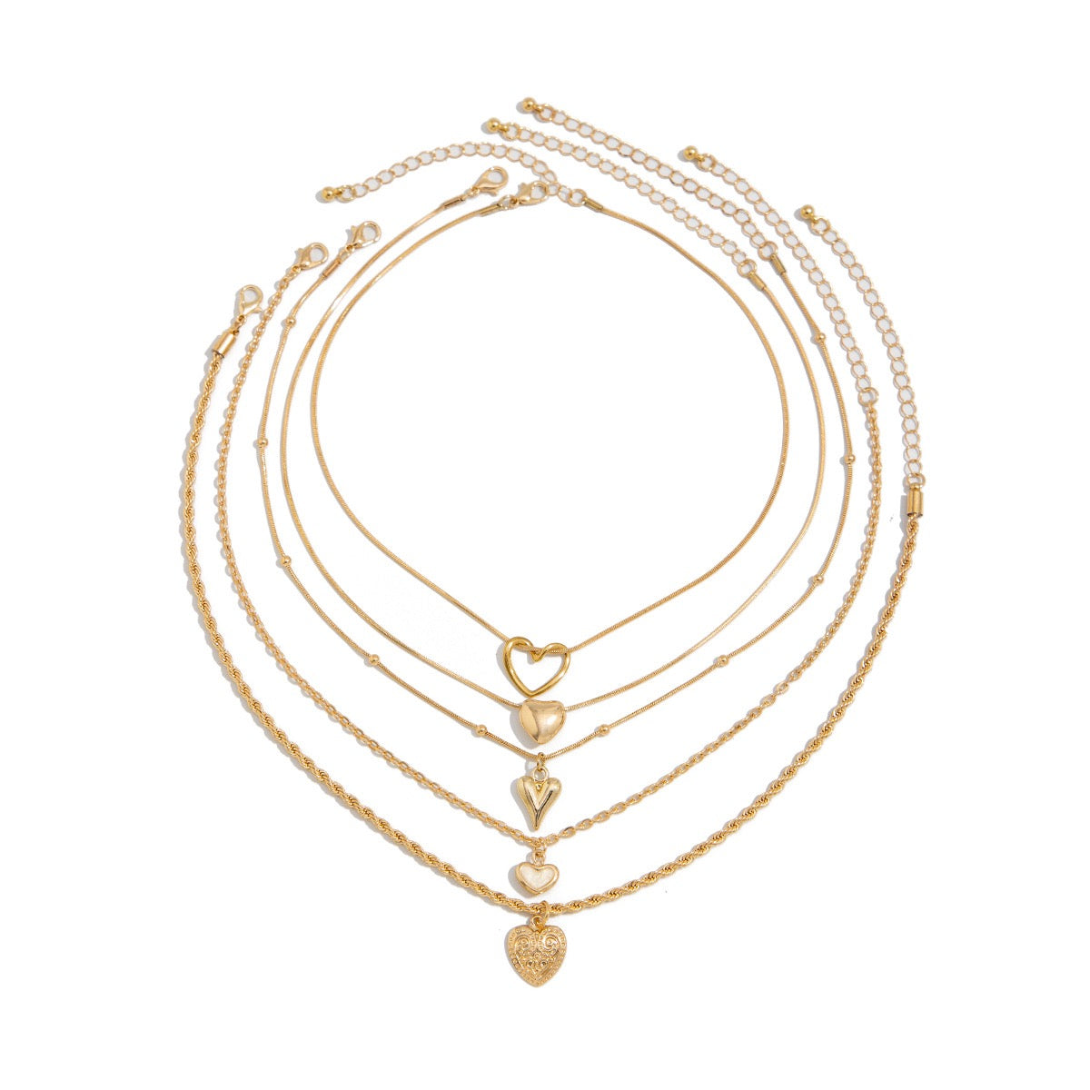 Gold Layered Heart Necklace Set – Multi-Layer Love Charm Chain