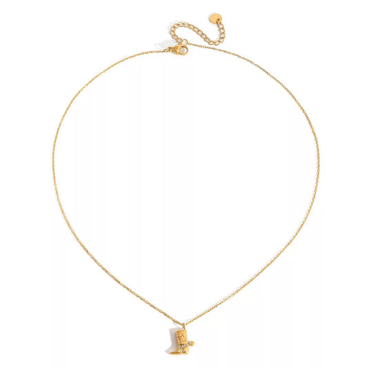 Gold Cowboy Boot Charm Necklace – Dainty Western Pendant Necklace for Women, Vintage Cowgirl Jewelry Gift