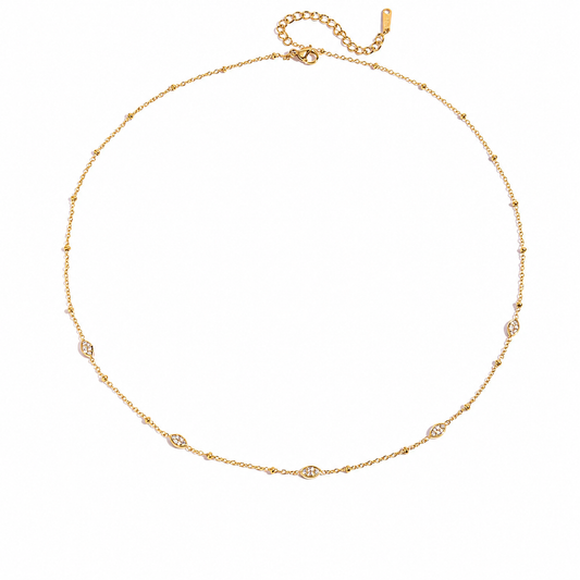 Delicate Gold Beaded Tennis Necklace – Dainty CZ Crystal Chain Necklace for Women